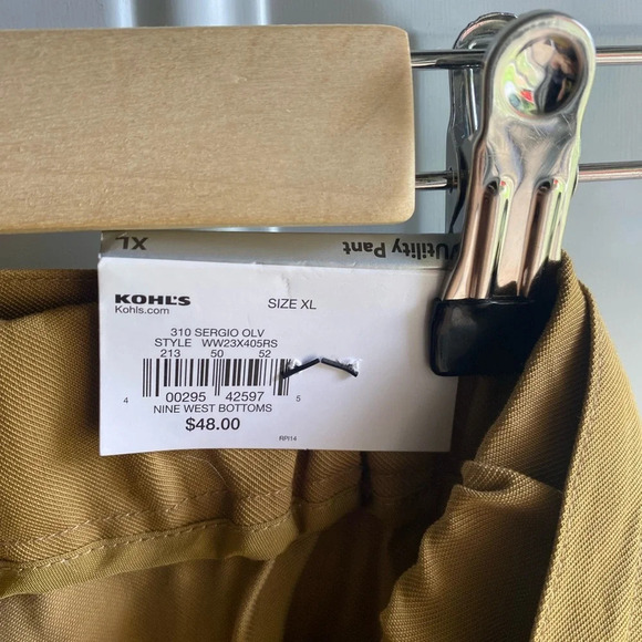 NWT NINE WEST XL SERGIO OLIVE GREEN TAPERED HIGH WAIST UTILITY BELT CROP PANTS - Picture 5 of 10